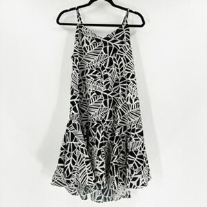 WHIT TWO Women's Black White Leaf Print Spaghetti Strap Mini‎ Dress Size S